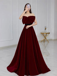 Velvet A line burgundy satin long prom dress, velvet bridesmaid dress