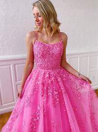 Pink tulle lace long prom dress pink tulle lace formal dress – toptby