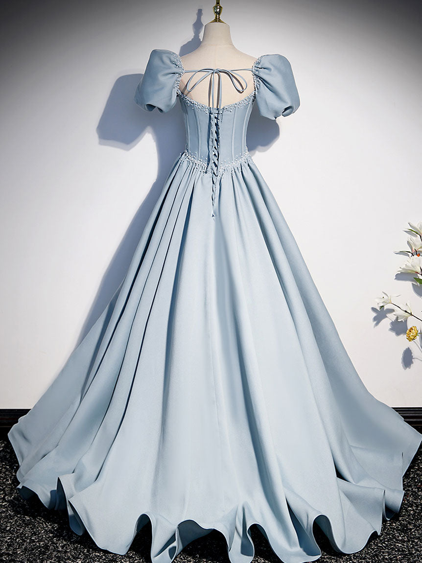 Light blue satin long prom dress, blue sweet 16 dress toptby Light blue satin long prom dress, blue sweet 16 dress toptby