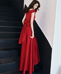 Simple v neck satin long prom dress red evening dress