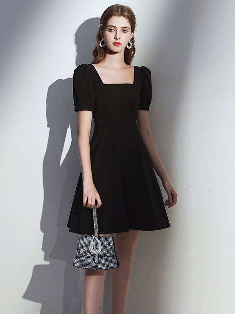 Simple satin black short prom dress, black homecoming dress toptby Simple satin black short prom dress, black homecoming dress toptby