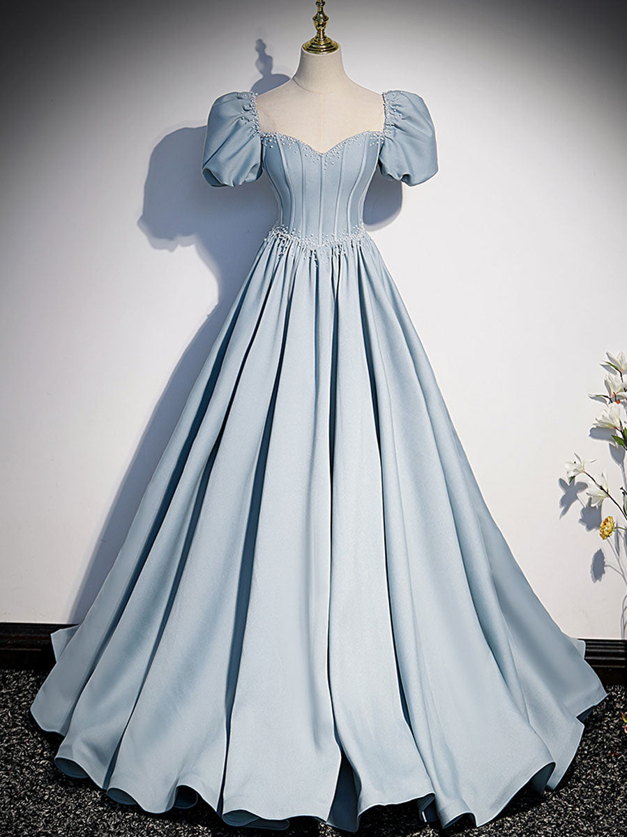 Light blue satin long prom dress, blue sweet 16 dress toptby Light blue satin long prom dress, blue sweet 16 dress toptby