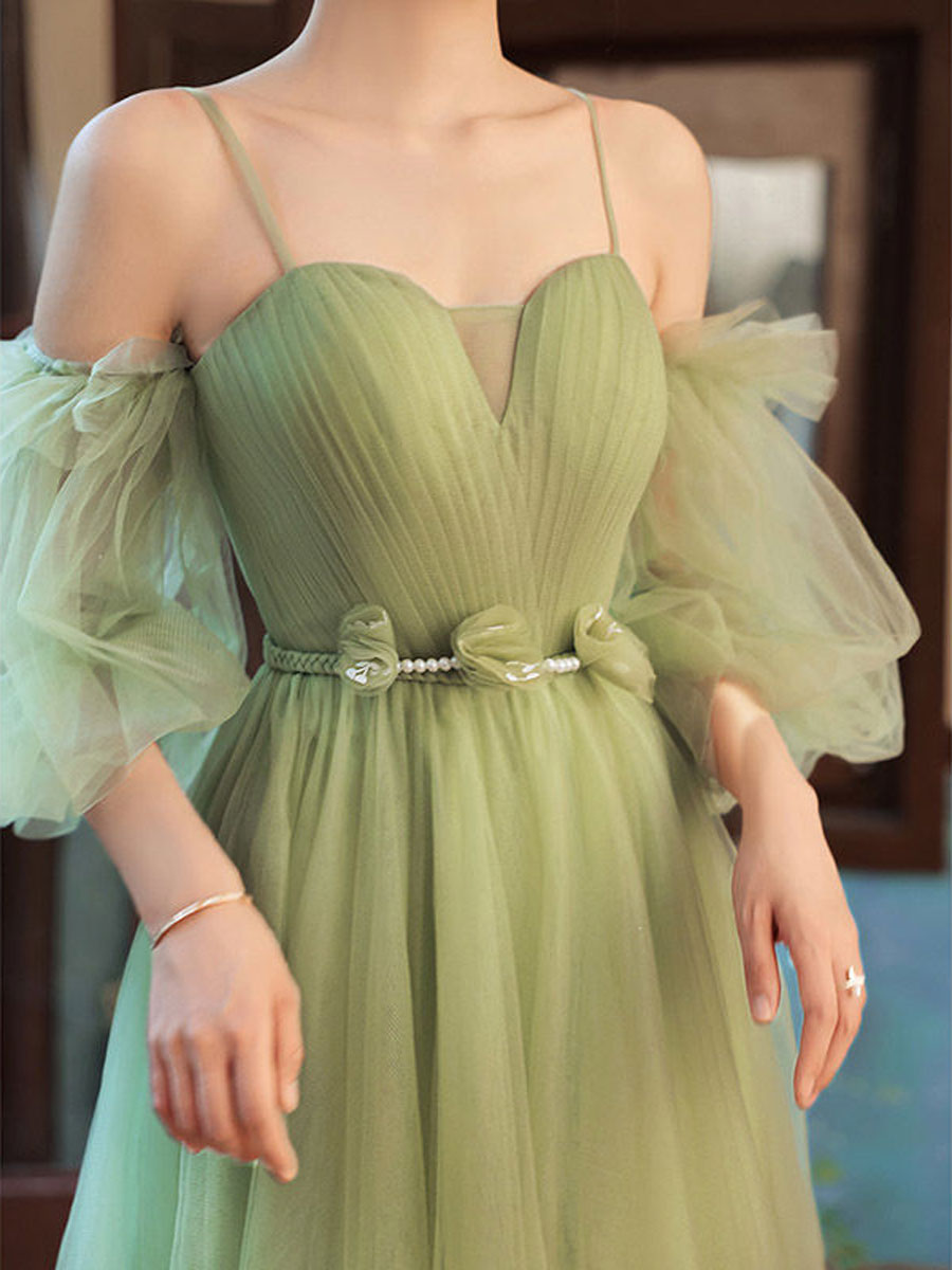 Simple green tulle bridesmaid dress, green tulle formal dress