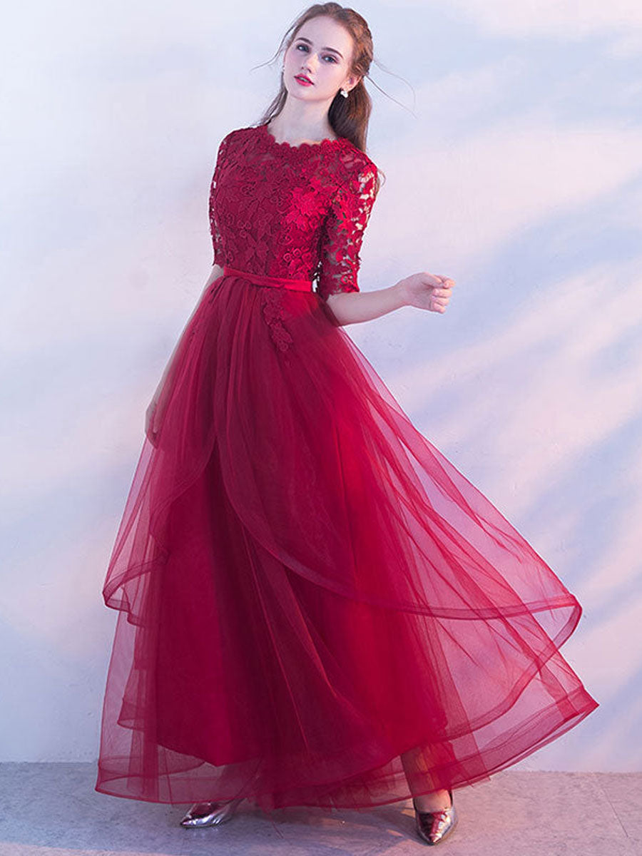 Aline Burgundy Long Prom Dress, Lace Burgundy Formal Graduation Dress toptby Aline Burgundy Long Prom Dress, Lace Burgundy Formal Graduation Dress toptby