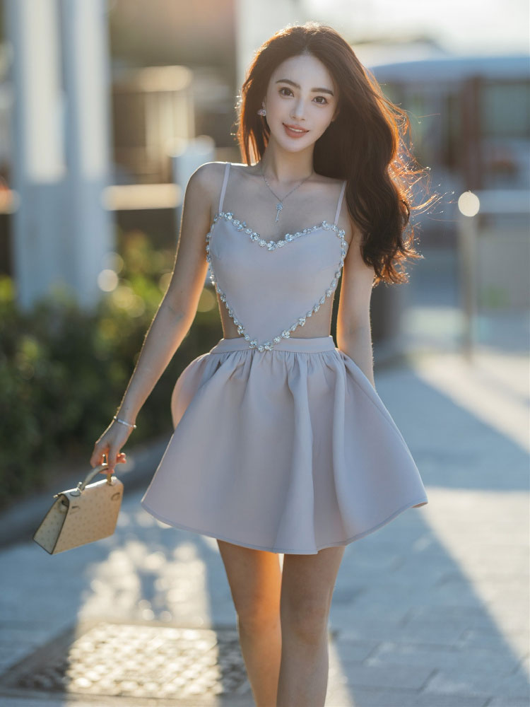 Unique champagne satin short prom dress, cute homecoming dress