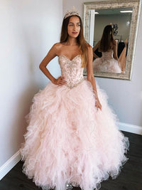 Pink sweetheart tulle prom dress, pink tulle sweet 16 dress