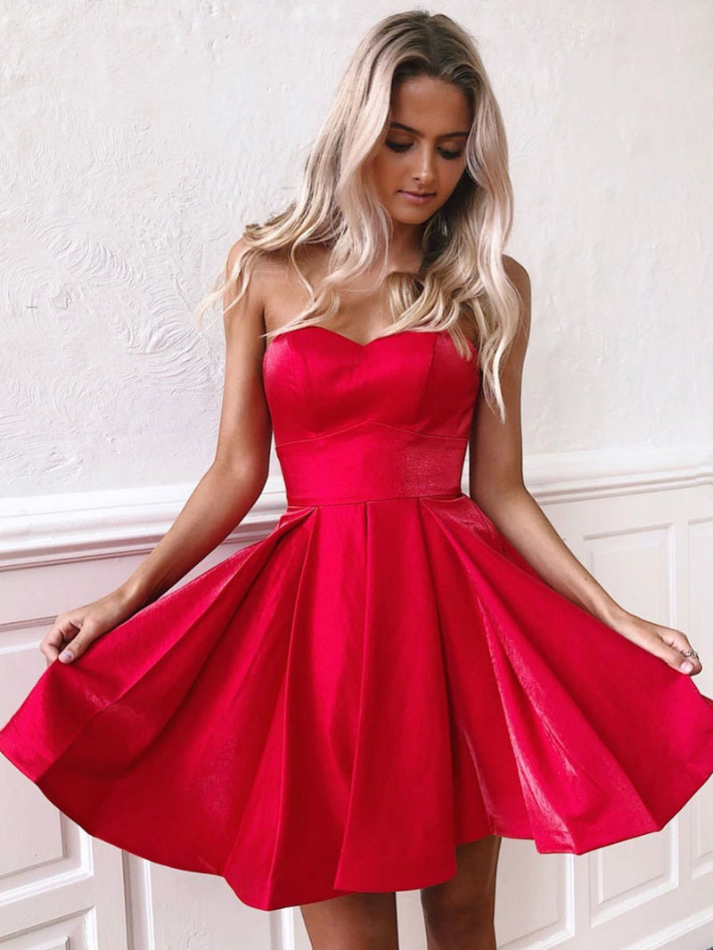 Simple red v neck short prom dress, red homecoming dress