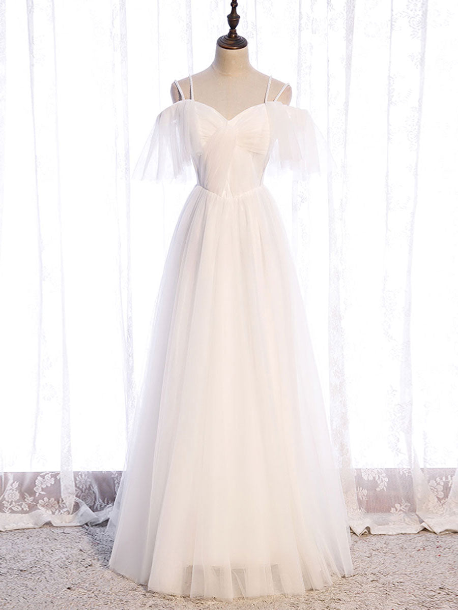 Simple white sweetheart long prom dress white formal dress