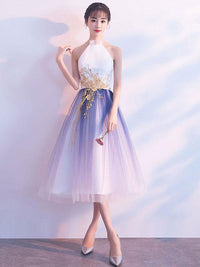 Cute tulle lace applique short prom dress, tulle evening dress