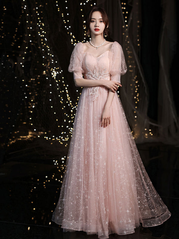 Pink Tulle Lace Long Prom Dress Pink Tulle Evening Dress Toptby 