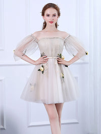 Champagne tulle short prom dress, champagne tulle homecoming dress