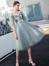 Green v neck tulle lace short prom dress green homecoming dress
