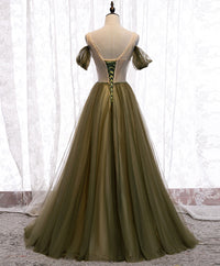 Simple green v neck tulle long prom dress green evening dress