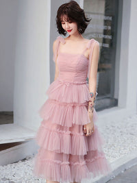 Pink tulle short prom dress, pink homecoming dress