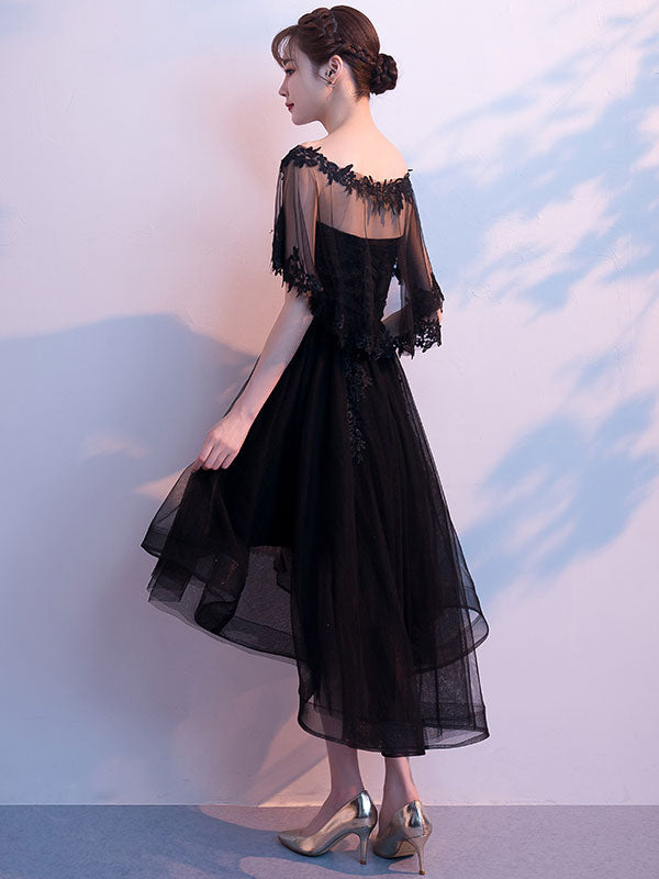 Black tulle lace short prom dress, black homecoming dress toptby Black tulle lace short prom dress, black homecoming dress toptby