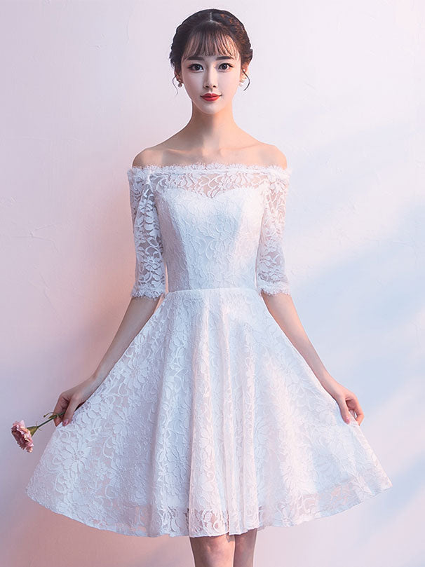 White  prom dress lace Prom Dress, White Lace Homecoming Dresses