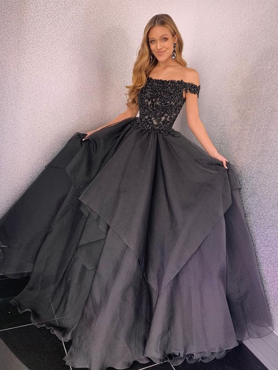 Simple black two pieces long prom dress, black evening dress – toptby