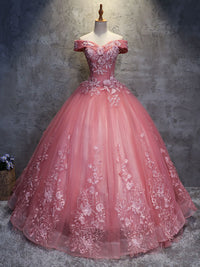 Pink sweetheart neck tulle off shoulder long prom gown pink evening dress