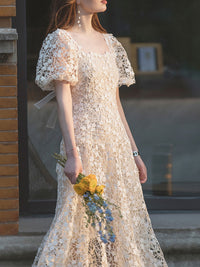 Cute beige lace short prom dress, beige lace bridesmaid dress toptby Cute beige lace short prom dress, beige lace bridesmaid dress toptby
