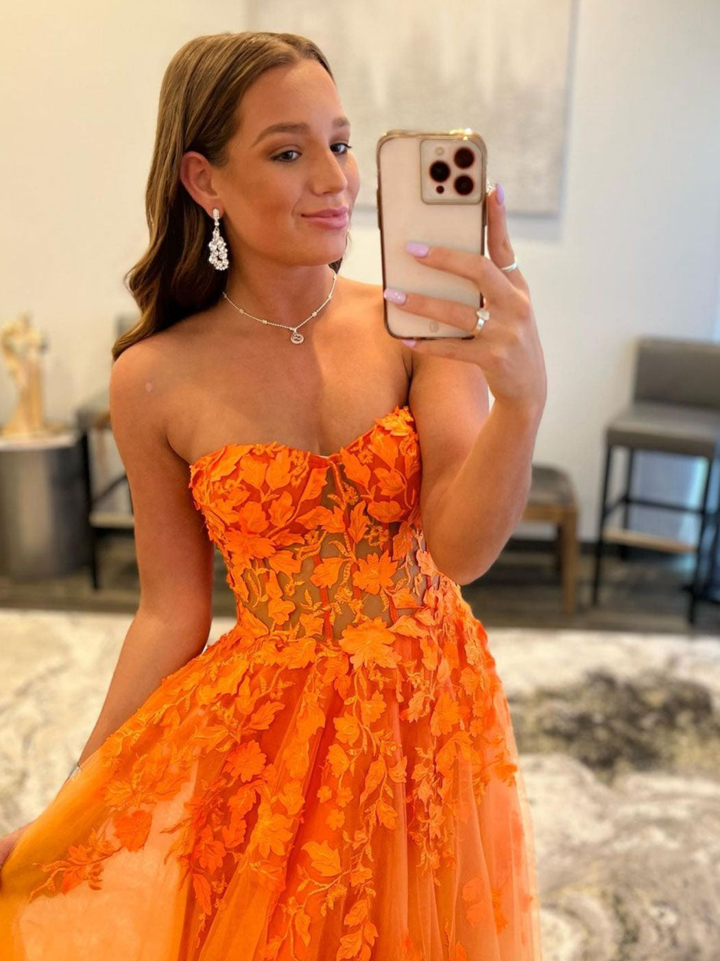 Orange Mermaid Prom Dress Long Split With Sequins Sweetheart – Dbrbridal