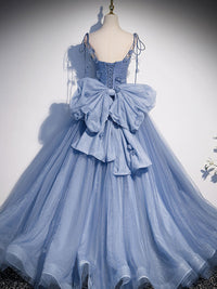 Blue tulle long prom dress, blue tulle formal dress
