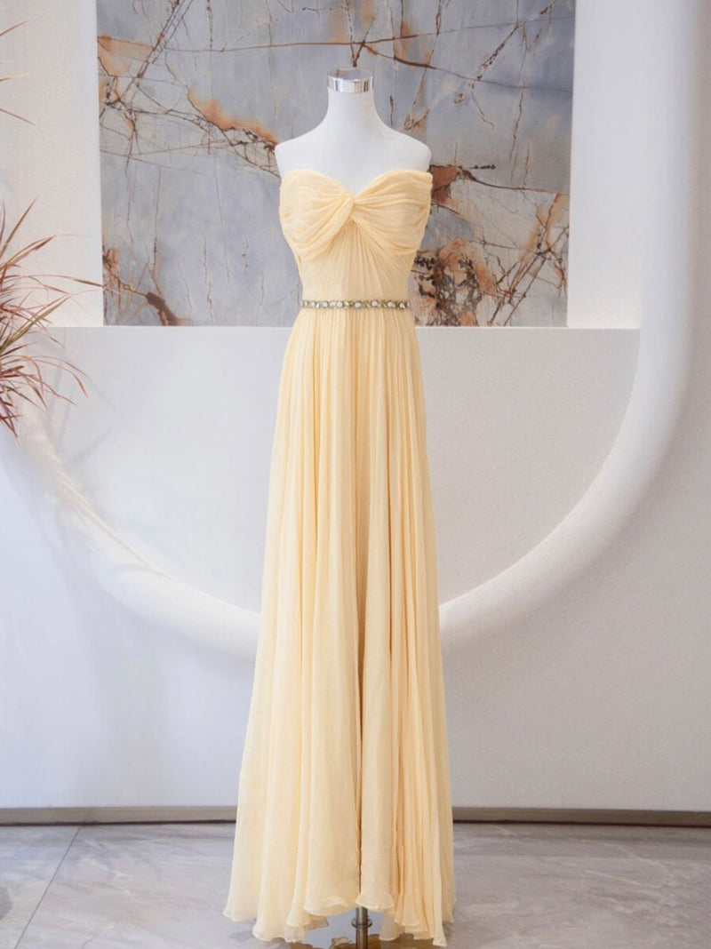 A-line Sweetheart Neck Chiffon Long Prom Dress, Chiffon Formal Evening Dress