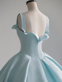 Blue satin long prom dress, blue sweet 16 dress