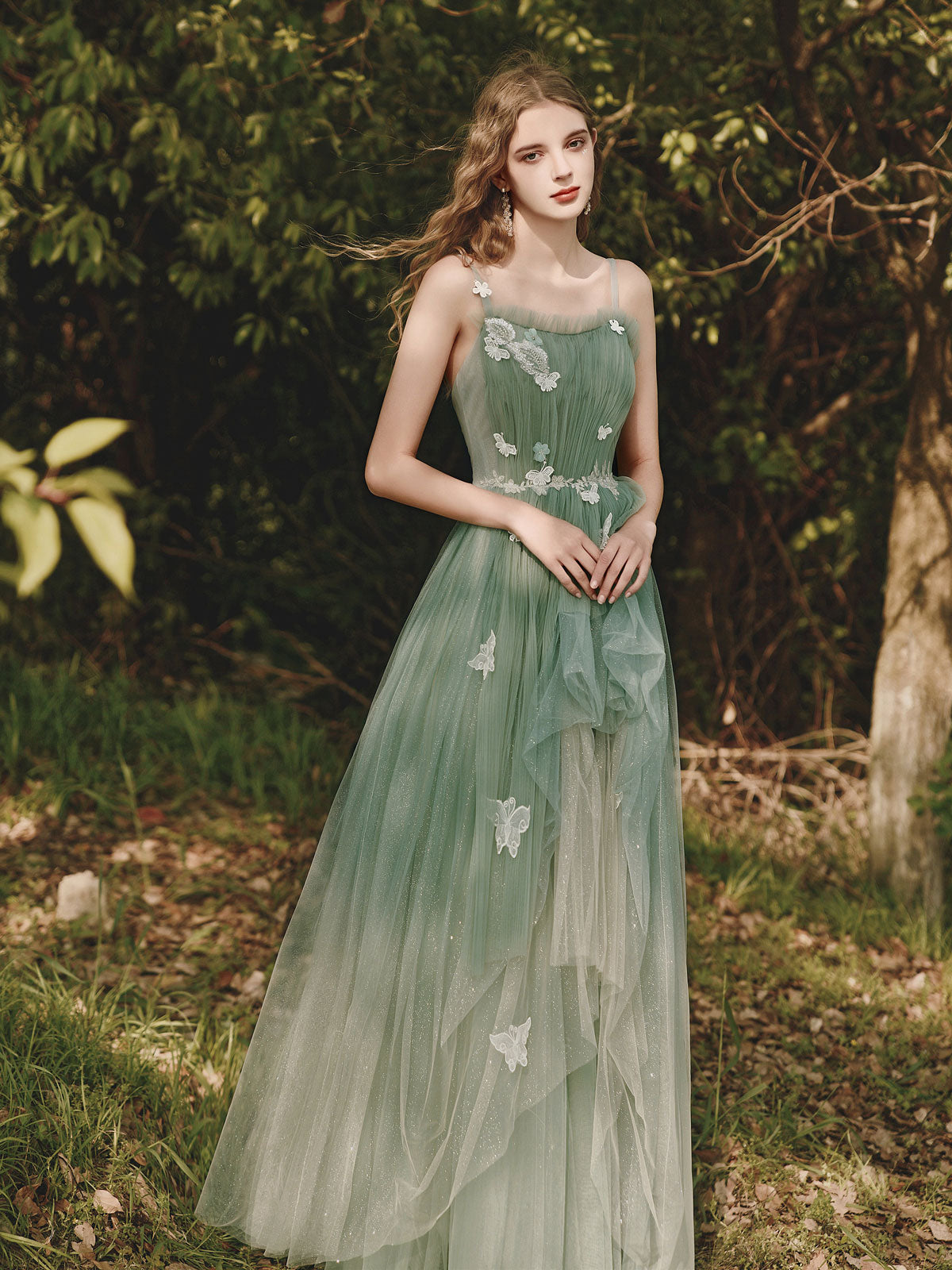 lace evening green gown