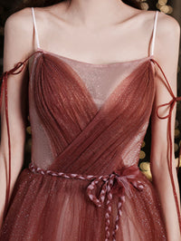 Simple burgundy tulle long prom dress, burgundy formal dress
