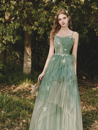 Green tulle lace long prom dress green tulle evening dress