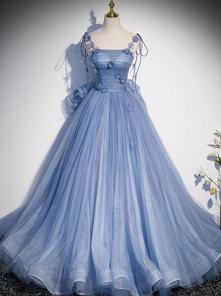 blue tulle maxi dress Blue tulle long prom dress, blue tulle formal dress – toptby