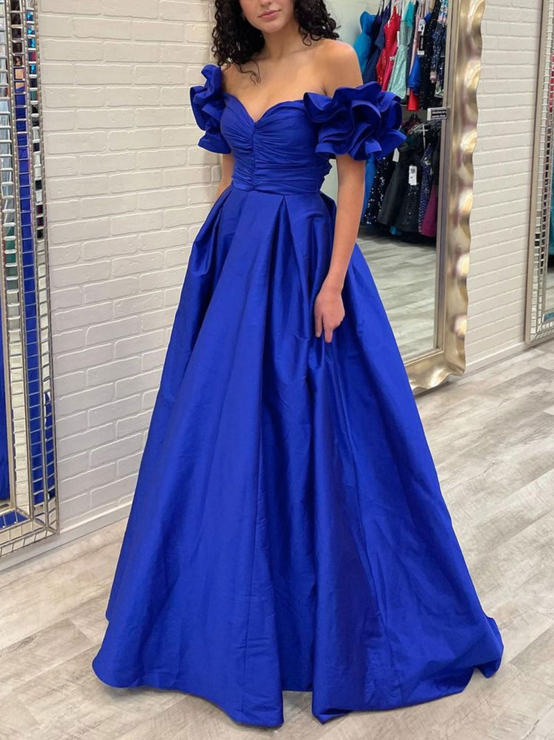 Blue satin long prom dress, blue satin evening dress