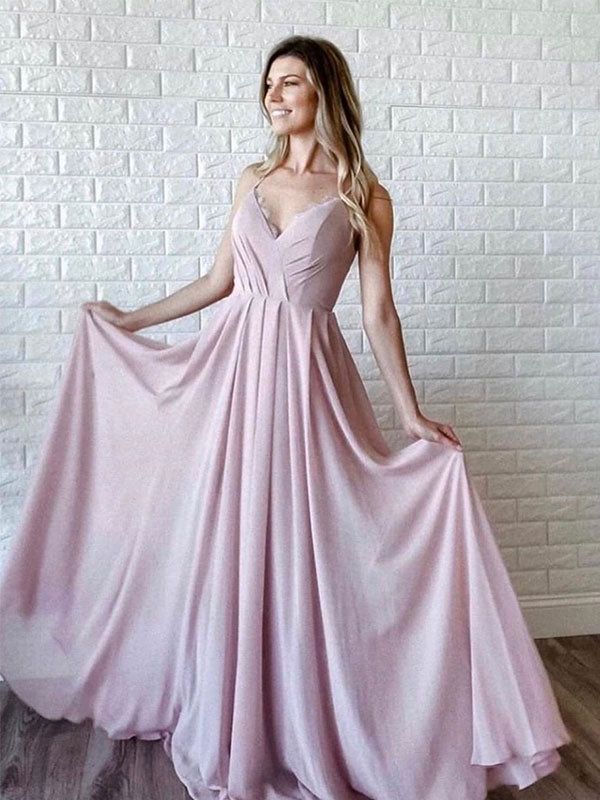 Pink chiffon long prom dress pink evening dress
