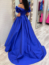 Blue satin long prom dress, blue satin evening dress