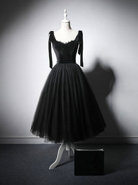 Black tulle short prom dress, black tulle formal dress