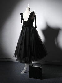 Black tulle short prom dress, black tulle formal dress
