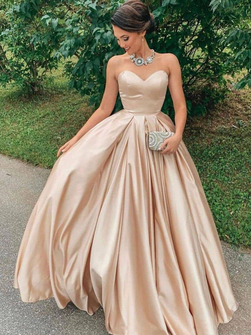 Simple champagne satin long prom dress, champagne long evening dress toptby Simple champagne satin long prom dress, champagne long evening dress toptby