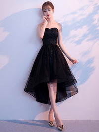 Black tulle lace short prom dress, black homecoming dress