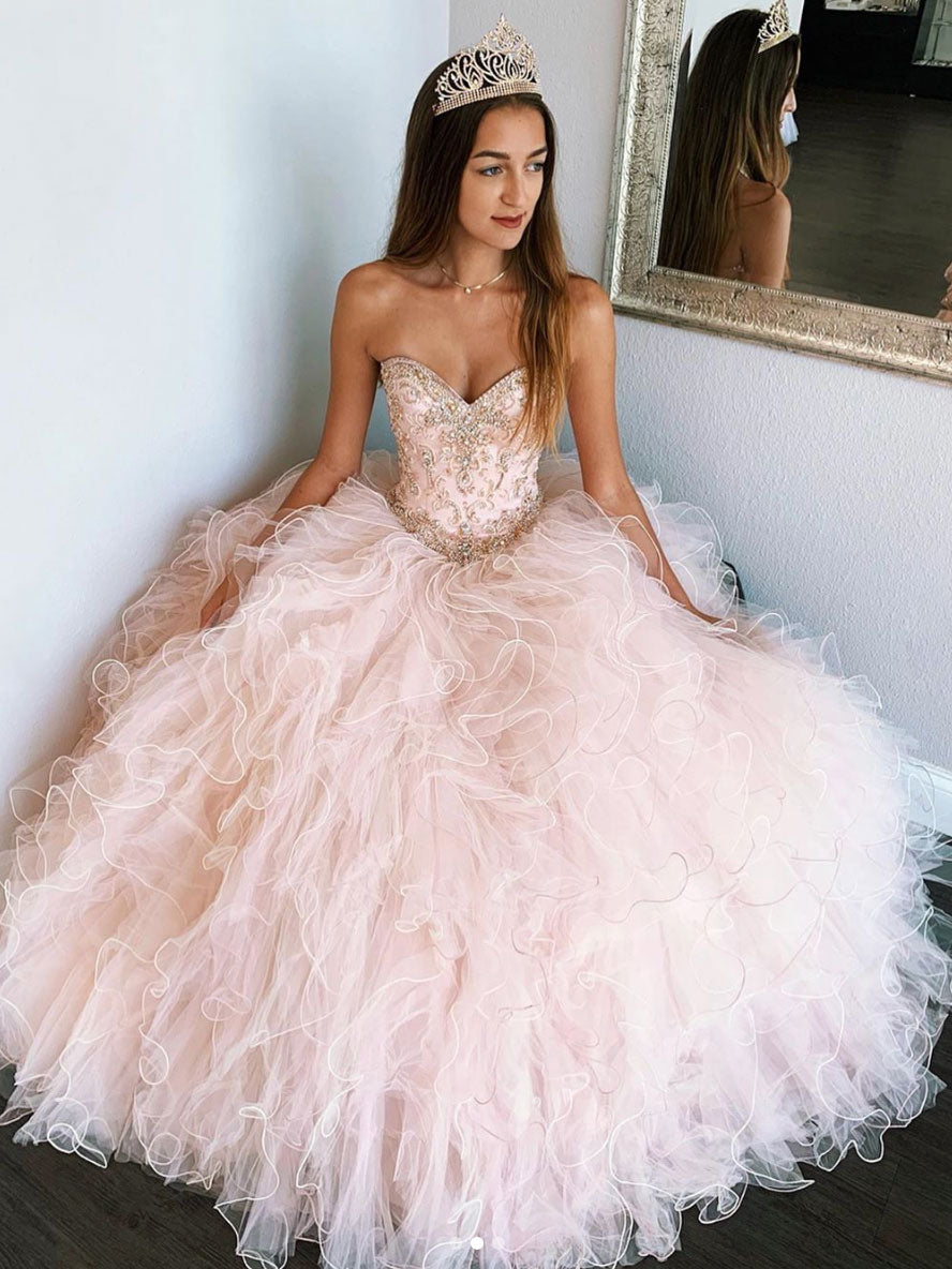 sweet sixteen dresses pink Hot Modest Quinceanera Ball Gown Prom Dress Home Coming Dress Dress X014 Size 16 / Other short homecoming dresses for teens Pink sweetheart tulle prom dress,