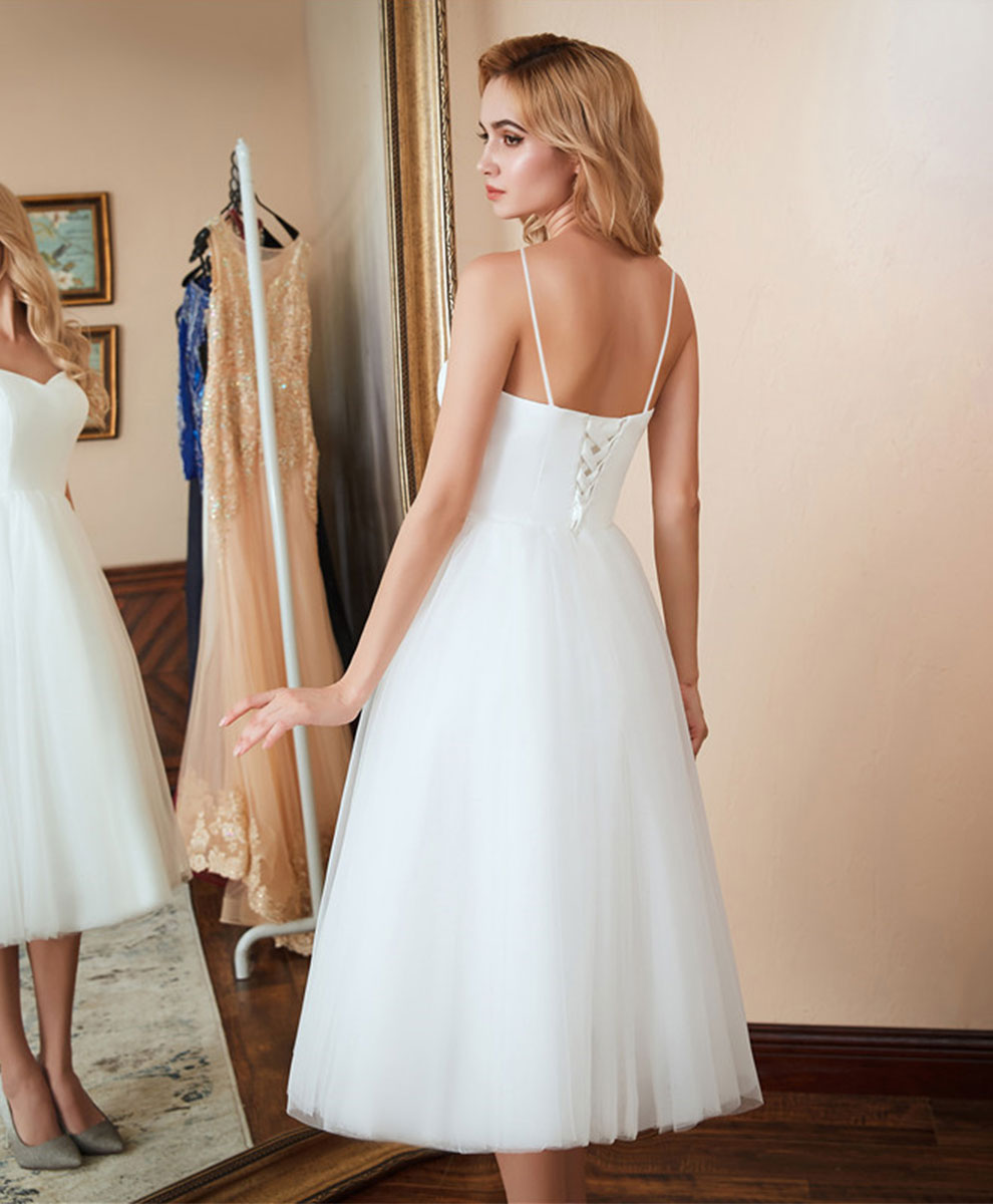 White tulle short prom dress white bridesmaid dress