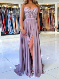 Elegant chiffon lace long prom dress, chiffon evening dress
