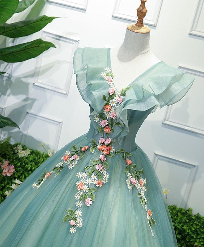 Green tulle lace long prom gown, tulle lace evening dress toptby Green tulle lace long prom gown, tulle lace evening dress toptby
