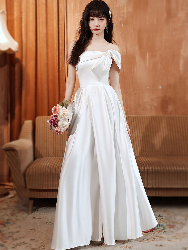 Simple white satin long prom dress, white long bridesmaid dress – toptby Simple white satin long prom dress, white long bridesmaid dress – toptby