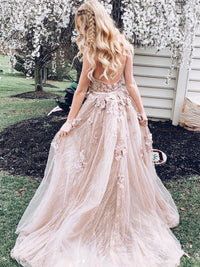 Unique tulle lace long prom dress, tulle lace evening dress