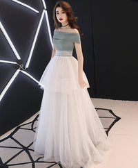 White tulle long prom dress, white tulle evening dress
