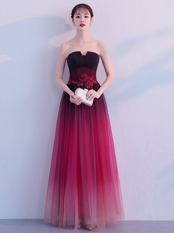 Burgundy lace long dress prom dress bridesmaid dress