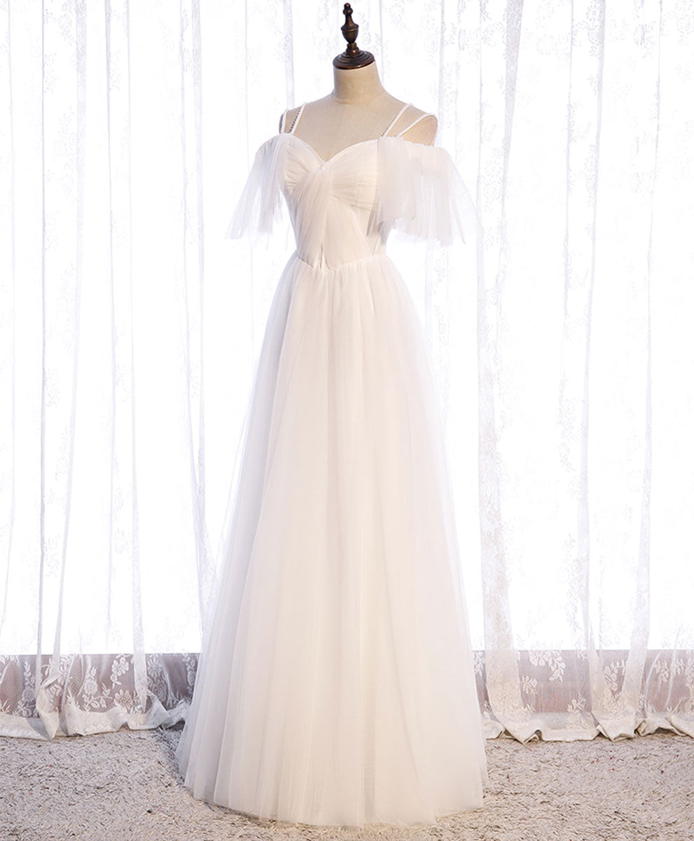 Simple white sweetheart long prom dress white formal dress