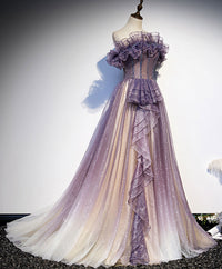 Purple tulle sequin long prom dress purple evening dress