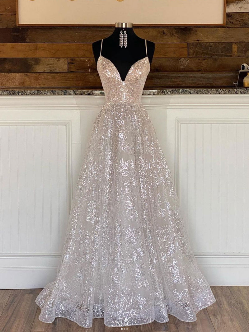 white and silver sequin prom dress Prom Dress Glitter Prom Dresses Long White Glitter Dress White Iridescent Sequin Long