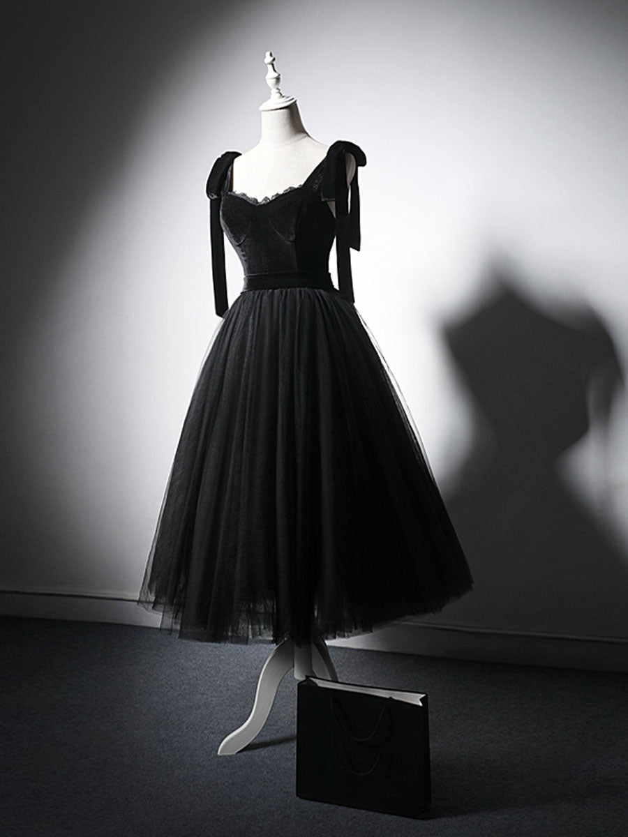 black tulle short dress Elegant Black Polka Dot See Through Tulle Short Wedding Dress